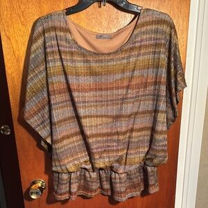 Striped Brown and Tan Women's Top Size XL